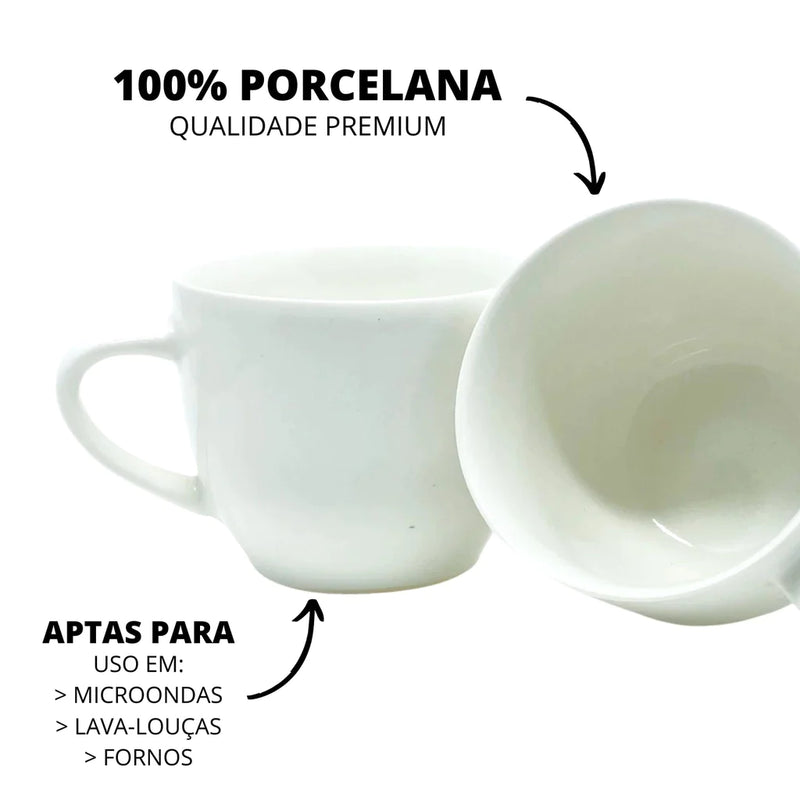 Jogo 6 Xicara Porcelana Cha Cafe 170ml Branca
