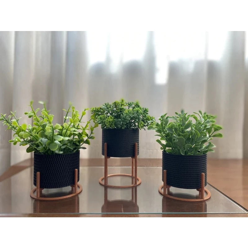 Kit 3 Mini Vasos Com Suporte Para Cactos, Suculentas, Plantas Artificiais ou Naturais