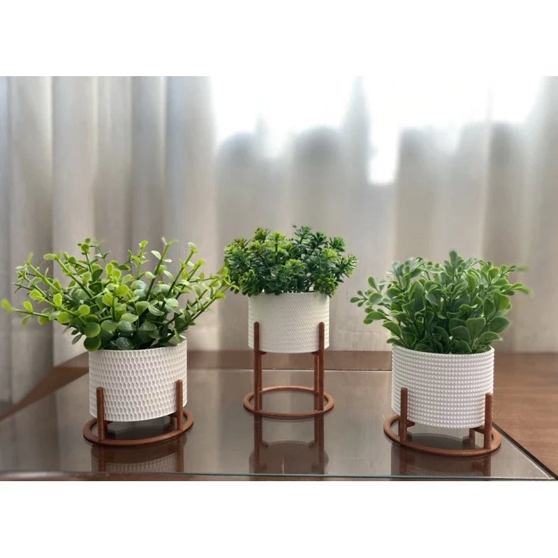 Kit 3 Mini Vasos Com Suporte Para Cactos, Suculentas, Plantas Artificiais ou Naturais