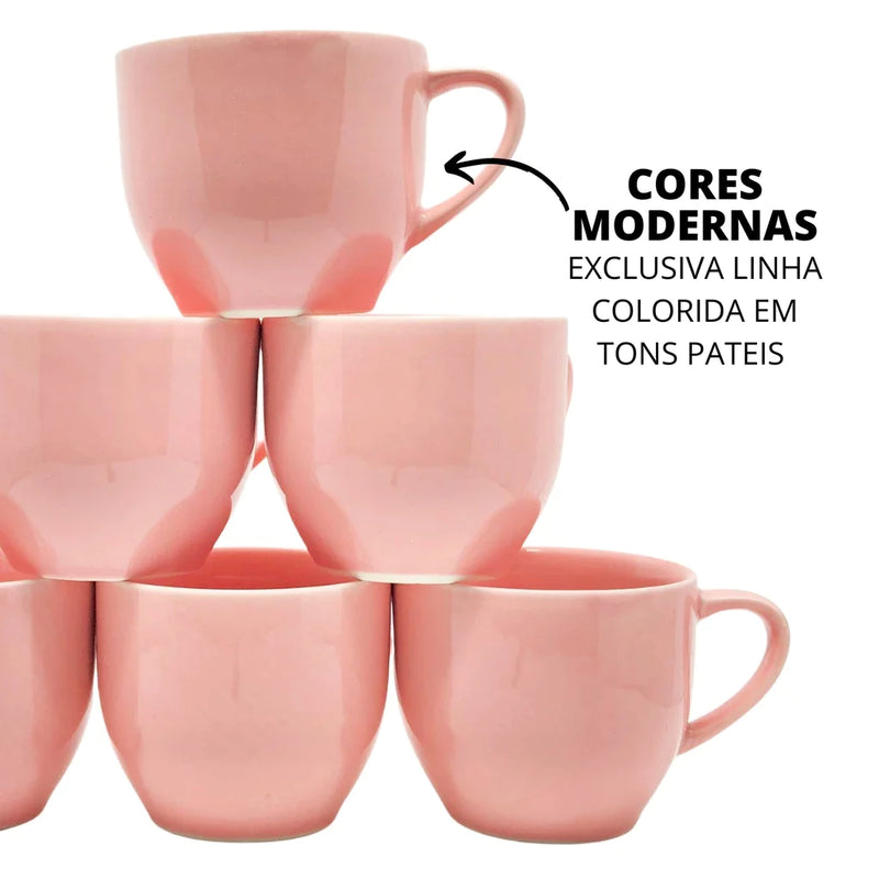 Jogo 6 Xicara Café | Chá 170ml Porcelana Colorida