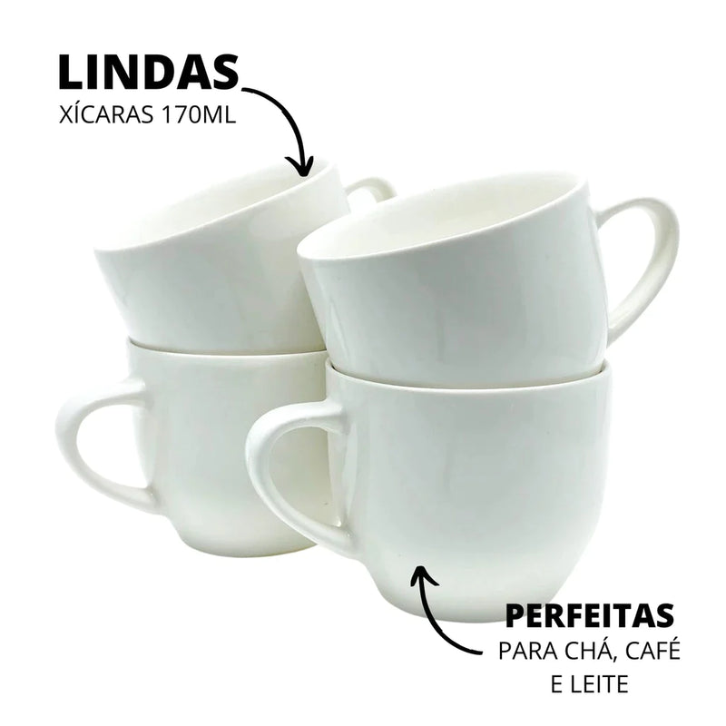 Jogo 6 Xicara Porcelana Cha Cafe 170ml Branca