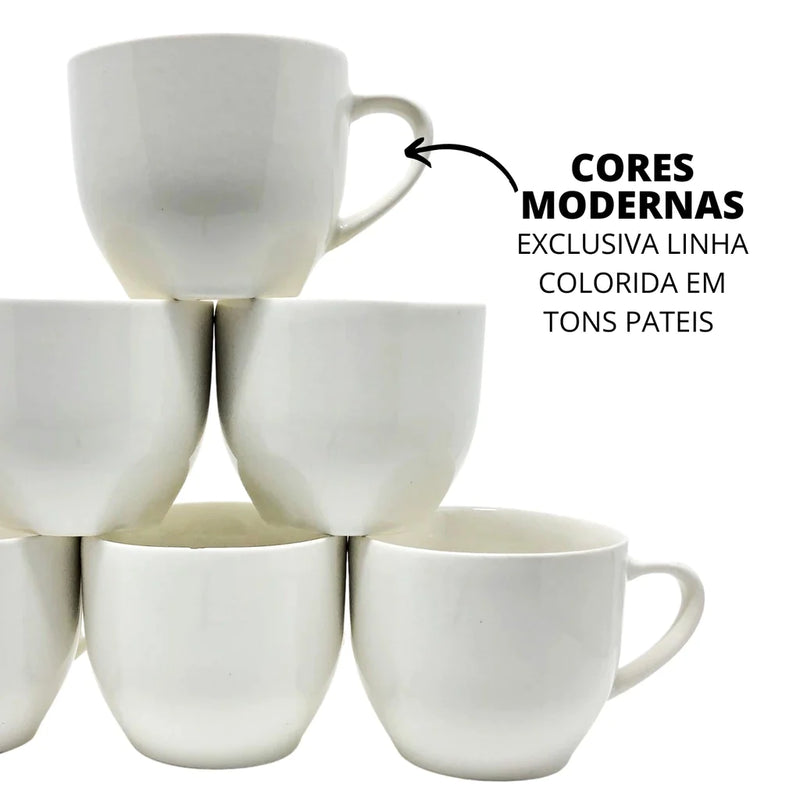 Jogo 6 Xicara Café | Chá 170ml Porcelana Colorida